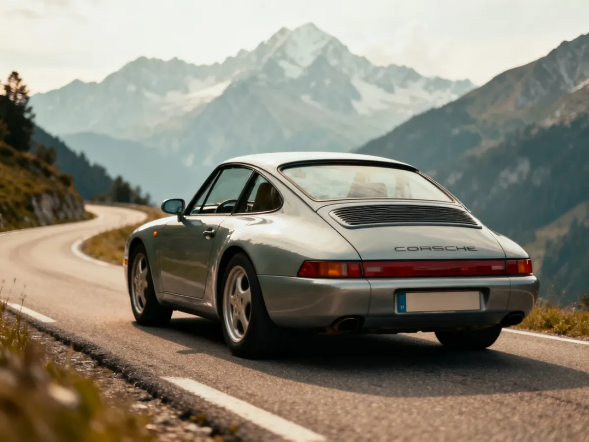 Porsche 993 Carrera na krętej górskiej drodze