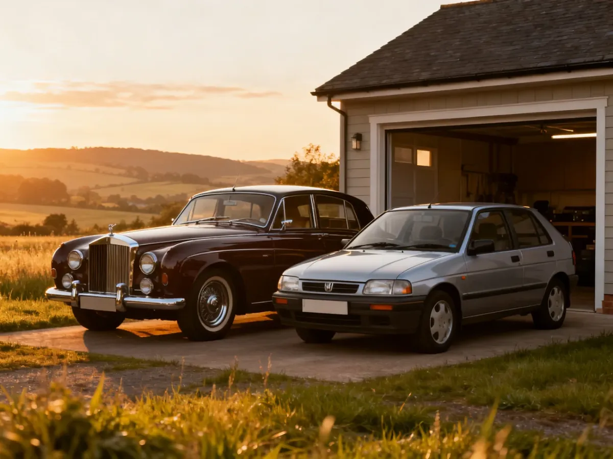Oldtimer i youngtimer zaparkowane obok siebie
