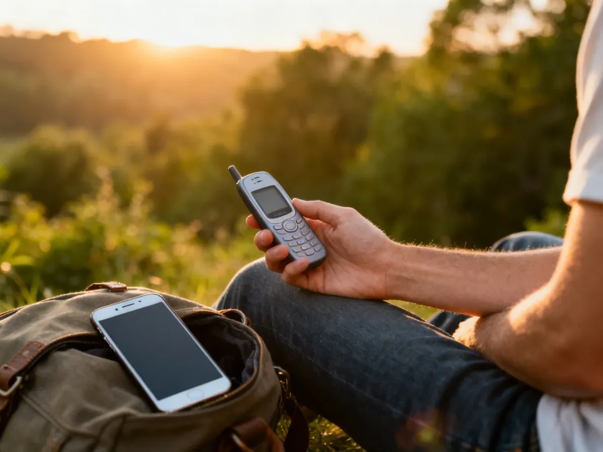 Osoba korzystająca z prostego telefonu podczas spokojnego odpoczynku