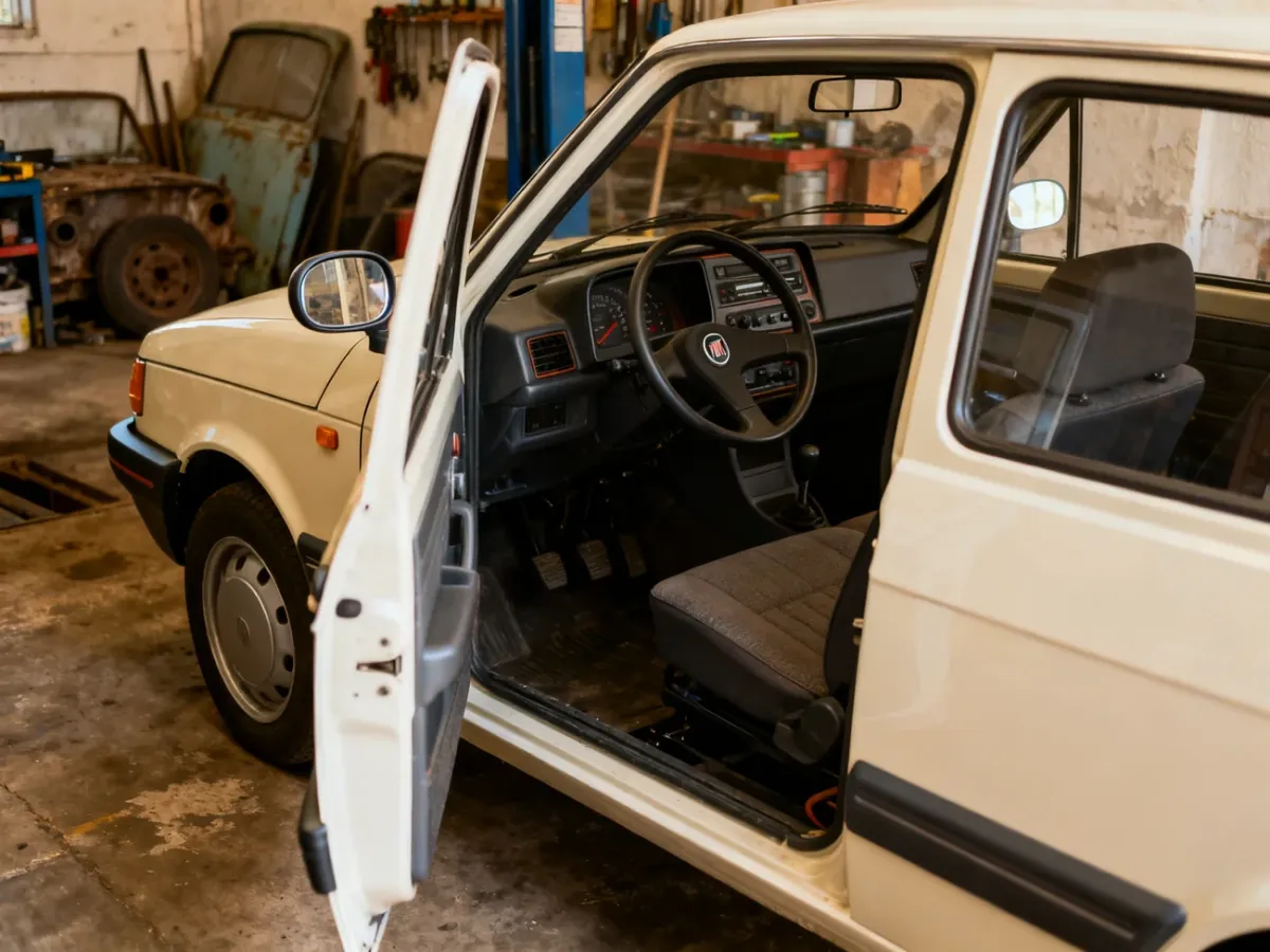 Odrestaurowany Fiat 126p FL w garażu
