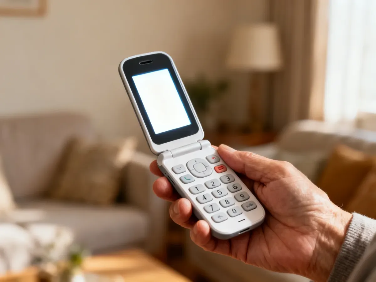 Senior-friendly flip phone with large buttons and a clear display