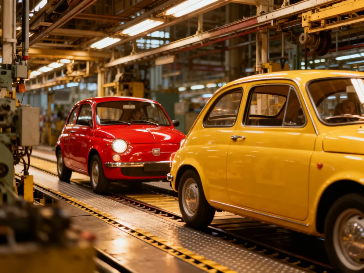 Czerwony i żółty Fiat 126p z limitowanej serii Happy End
