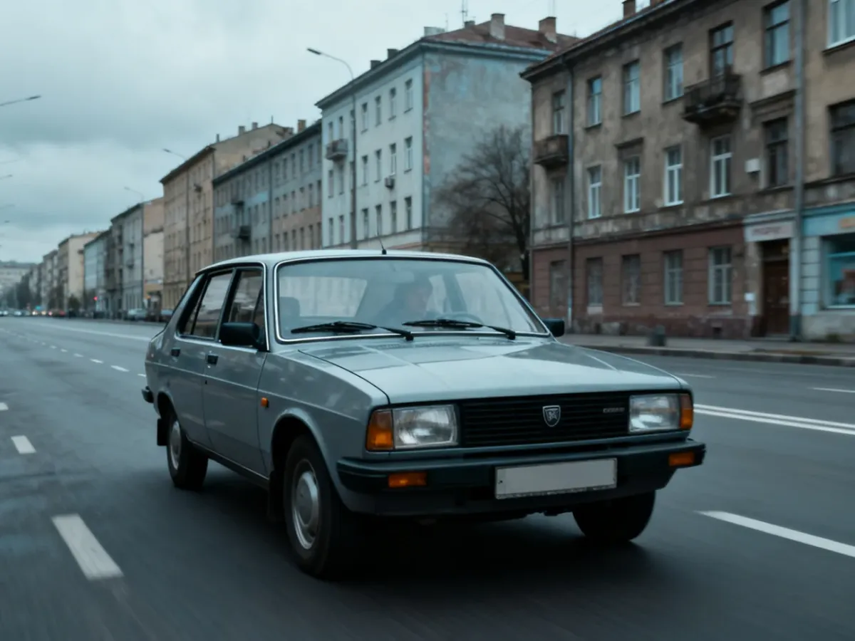 Polonez hatchback na miejskiej ulicy w stylu lat osiemdziesiątych