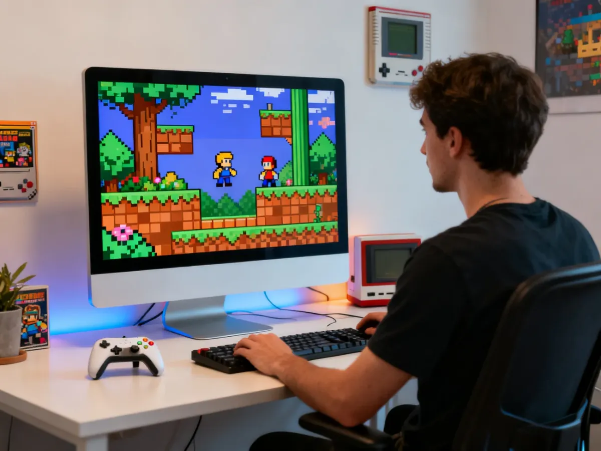 Twórca niezależnej gry projektujący współczesną produkcję inspirowaną stylem retro