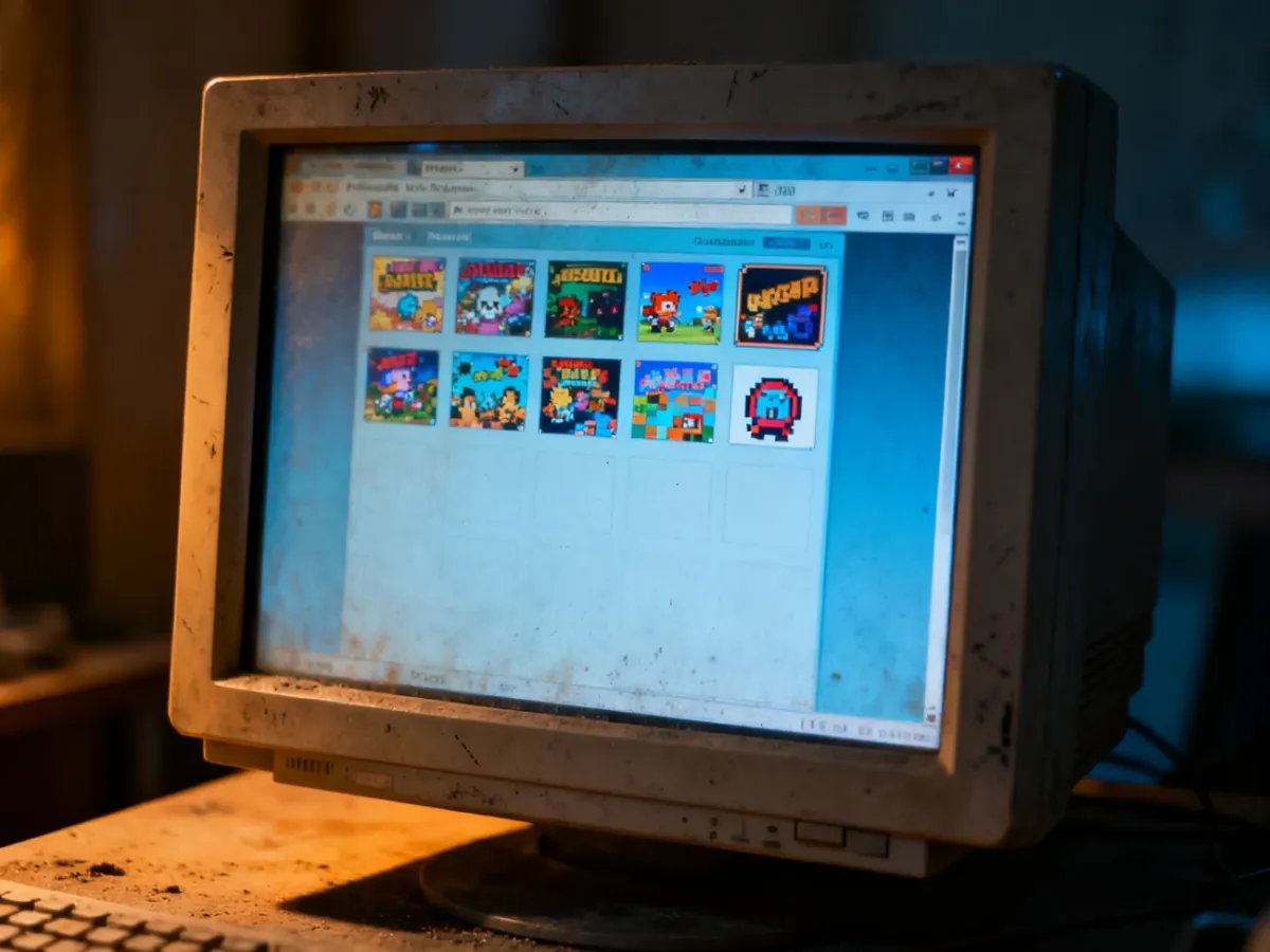 Nostalgiczny portal z dawnymi grami przeglądarkowymi na starym komputerze
